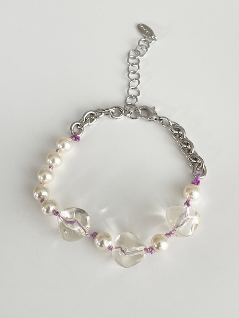 Clear Beads Pearl Bracelet (black/lilac/pink)